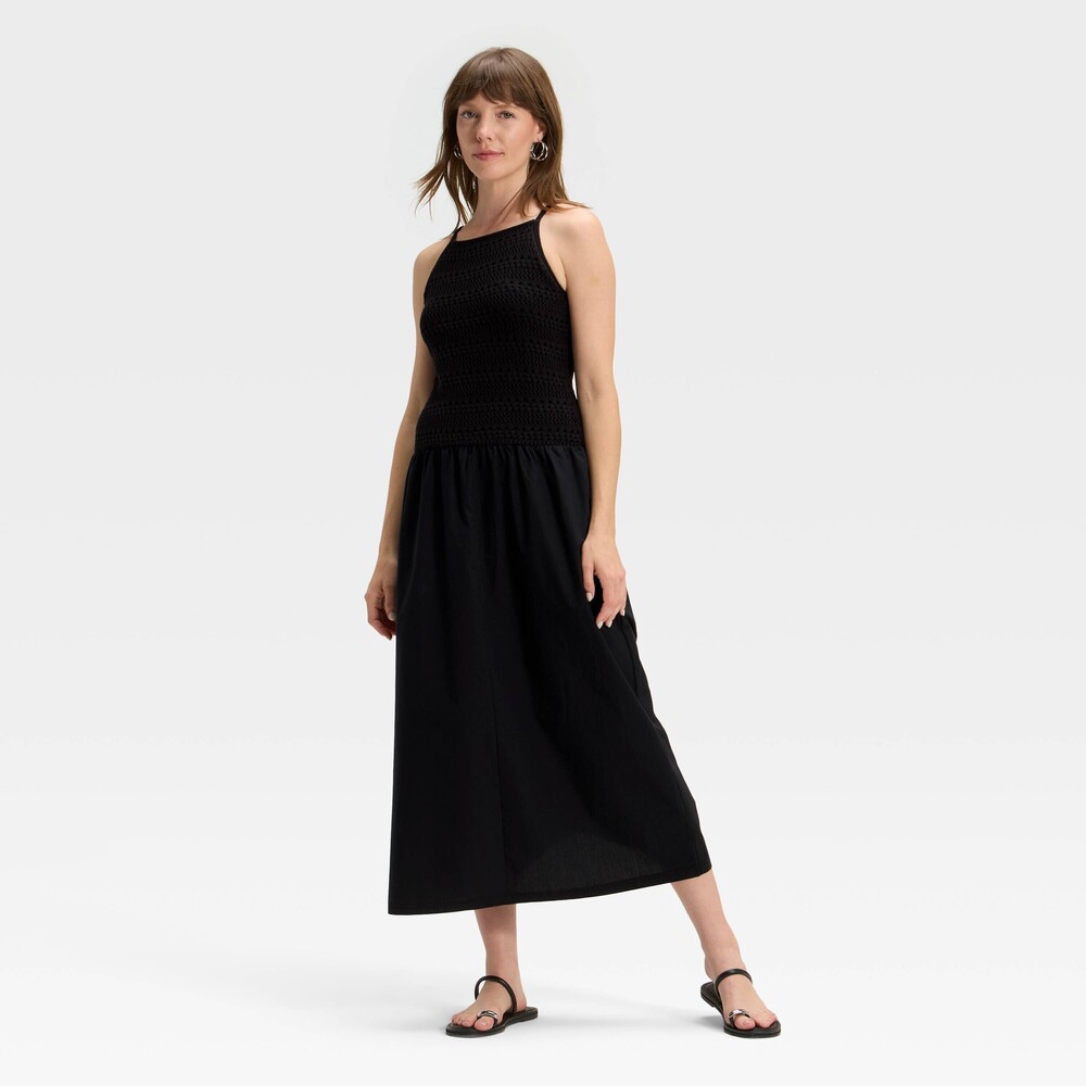 Dropwaist Maxi Sweater Dress - Black XS